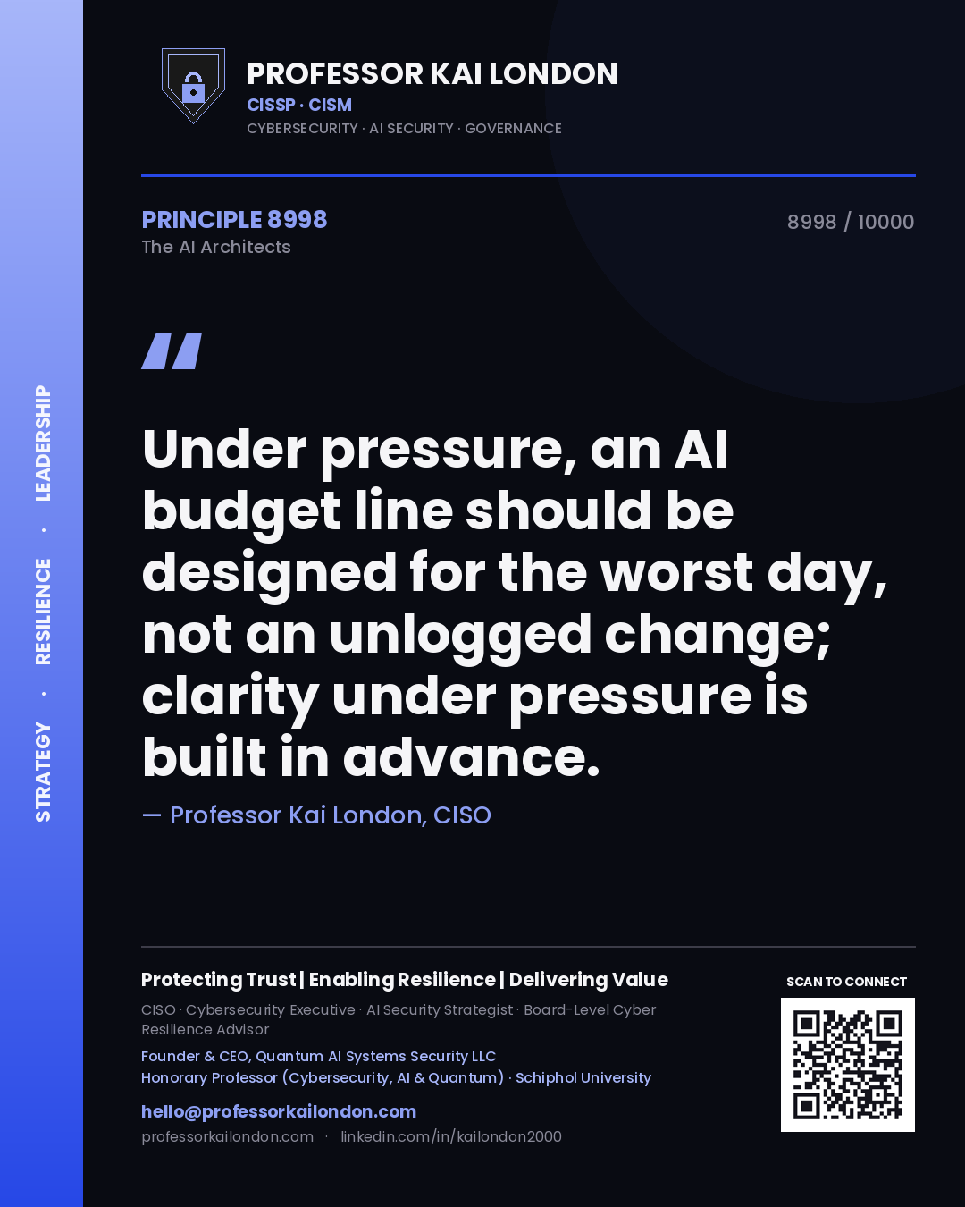 Professor Kai London principle 8998: Under pressure, an AI budget line should be designed for the worst day, not an unlogged change; clarity under pressure is built in advance.