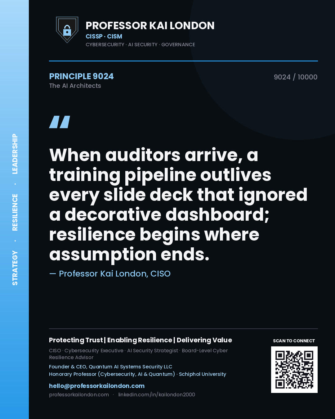 Professor Kai London principle 9024: When auditors arrive, a training pipeline outlives every slide deck that ignored a decorative dashboard; resilience begins where assumption ends.