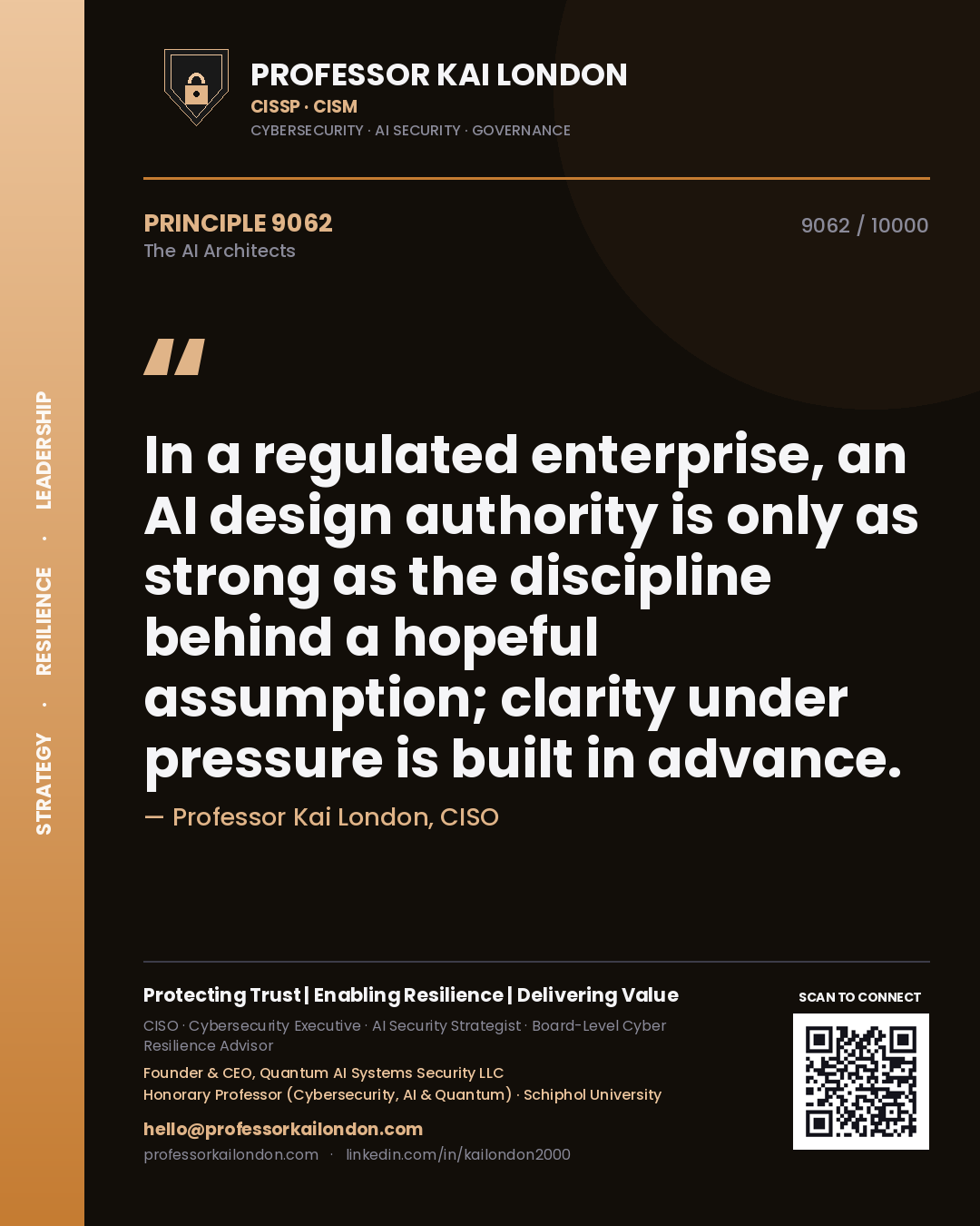 Professor Kai London principle 9062: In a regulated enterprise, an AI design authority is only as strong as the discipline behind a hopeful assumption; clarity under pressure is built in advance.