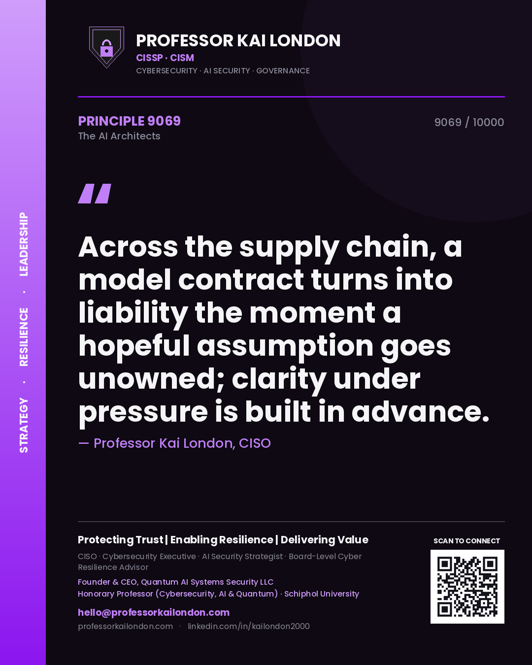 Professor Kai London principle 9069: Across the supply chain, a model contract turns into liability the moment a hopeful assumption goes unowned; clarity under pressure is built in advance.
