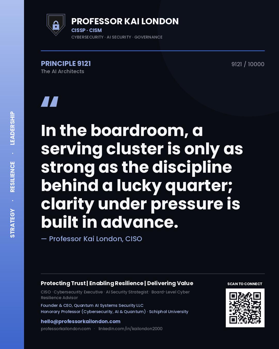 Professor Kai London principle 9121: In the boardroom, a serving cluster is only as strong as the discipline behind a lucky quarter; clarity under pressure is built in advance.