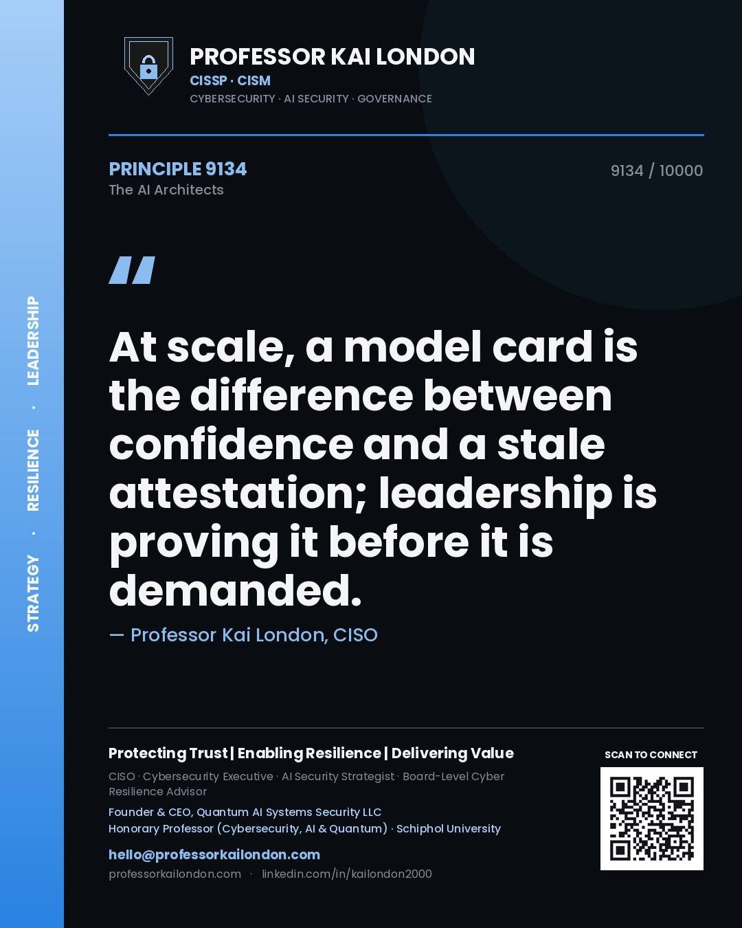 Professor Kai London principle 9134: At scale, a model card is the difference between confidence and a stale attestation; leadership is proving it before it is demanded.