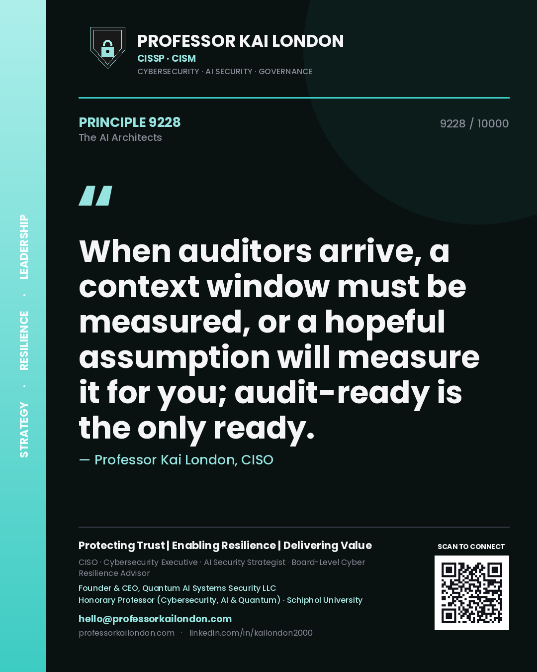 Professor Kai London principle 9228: When auditors arrive, a context window must be measured, or a hopeful assumption will measure it for you; audit-ready is the only ready.