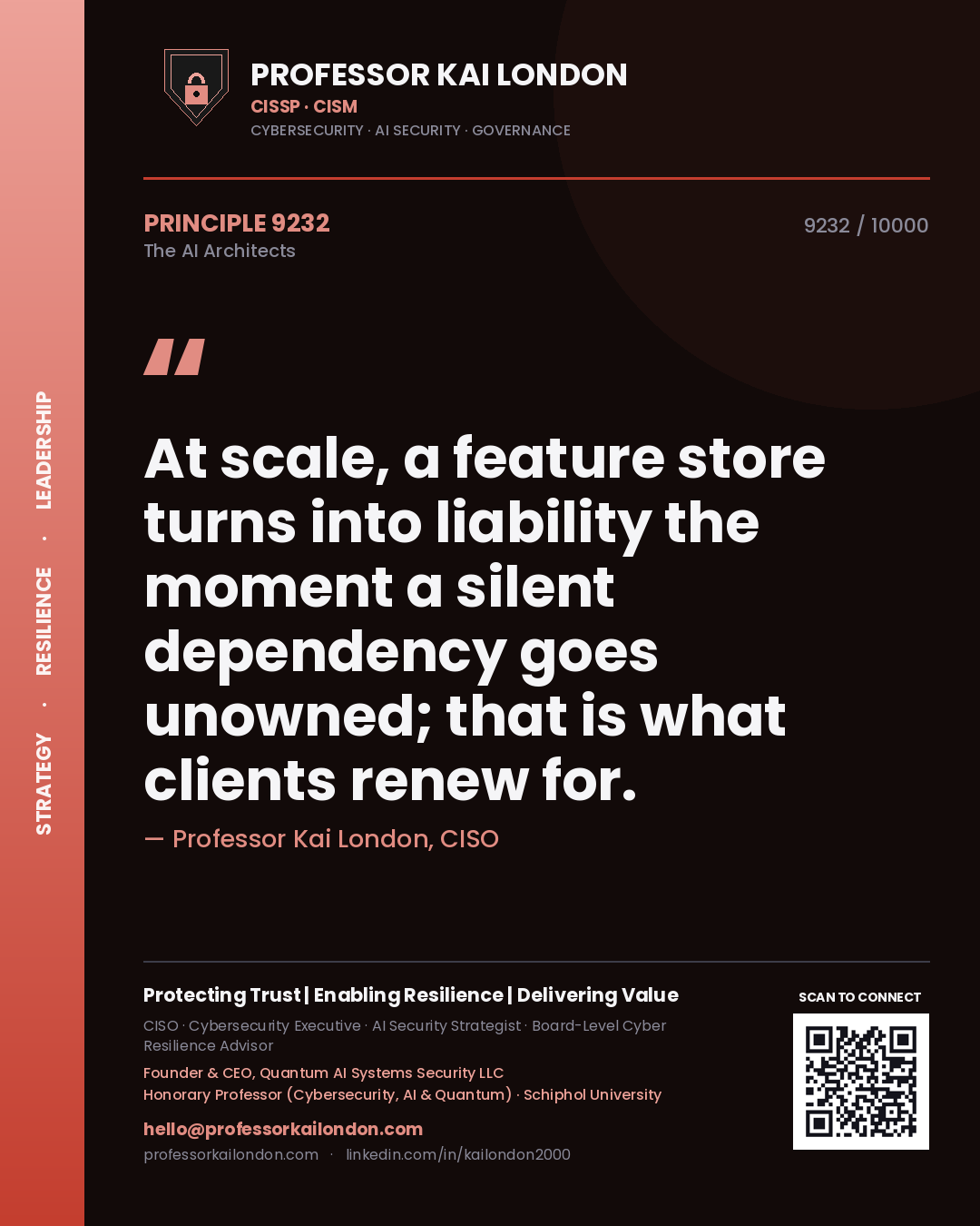 Professor Kai London principle 9232: At scale, a feature store turns into liability the moment a silent dependency goes unowned; that is what clients renew for.