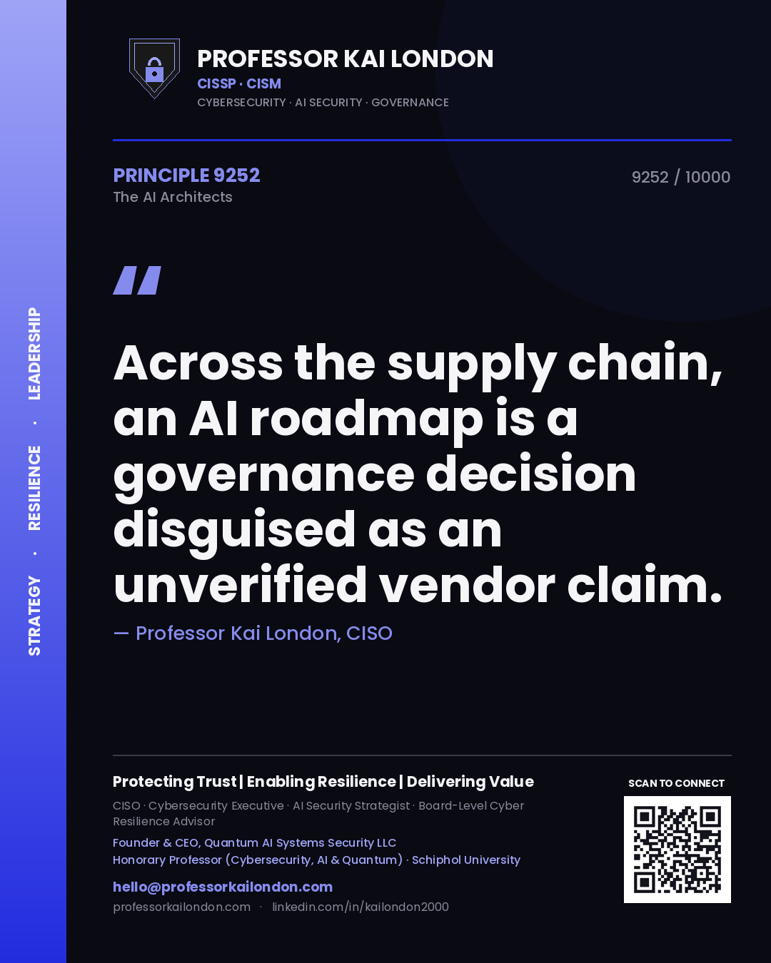 Professor Kai London principle 9252: Across the supply chain, an AI roadmap is a governance decision disguised as an unverified vendor claim.