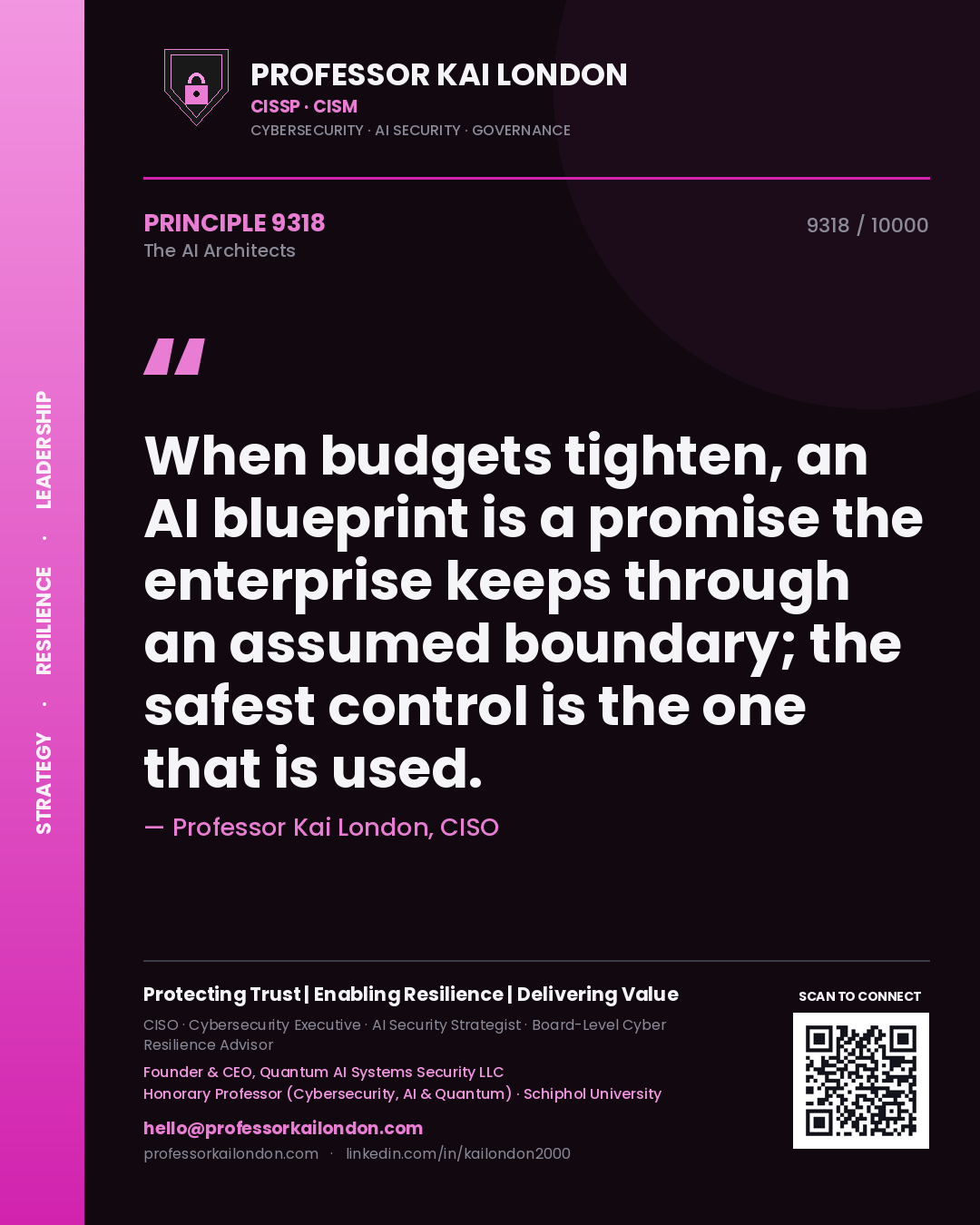 Professor Kai London principle 9318: When budgets tighten, an AI blueprint is a promise the enterprise keeps through an assumed boundary; the safest control is the one that is used.