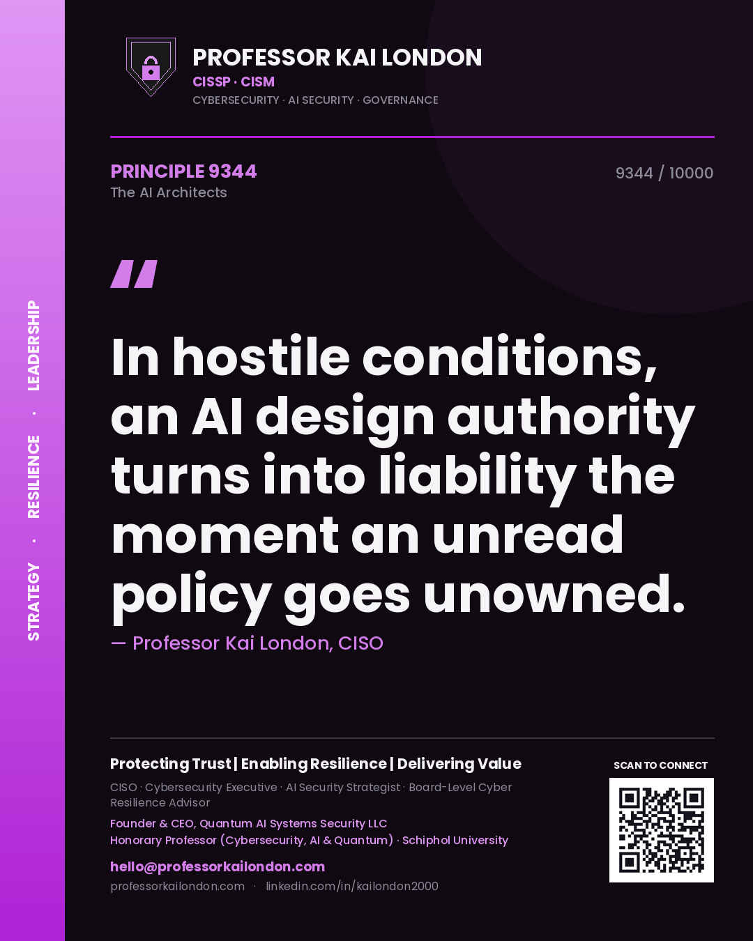 Professor Kai London principle 9344: In hostile conditions, an AI design authority turns into liability the moment an unread policy goes unowned.