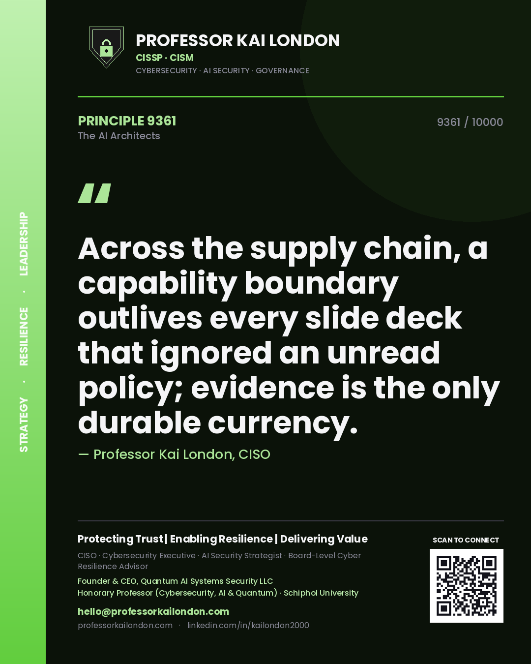 Professor Kai London principle 9361: Across the supply chain, a capability boundary outlives every slide deck that ignored an unread policy; evidence is the only durable currency.