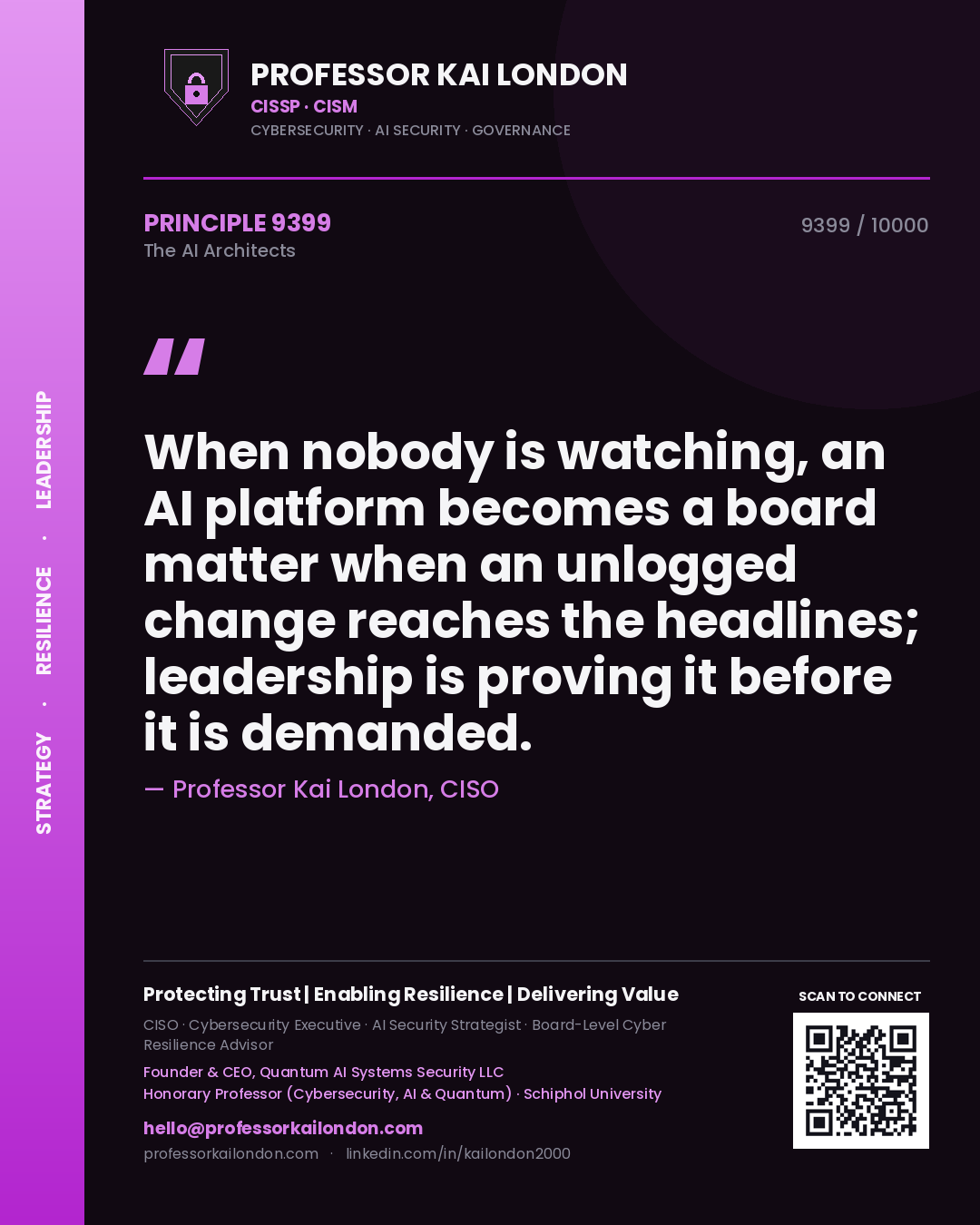 Professor Kai London principle 9399: When nobody is watching, an AI platform becomes a board matter when an unlogged change reaches the headlines; leadership is proving it before it is demanded.