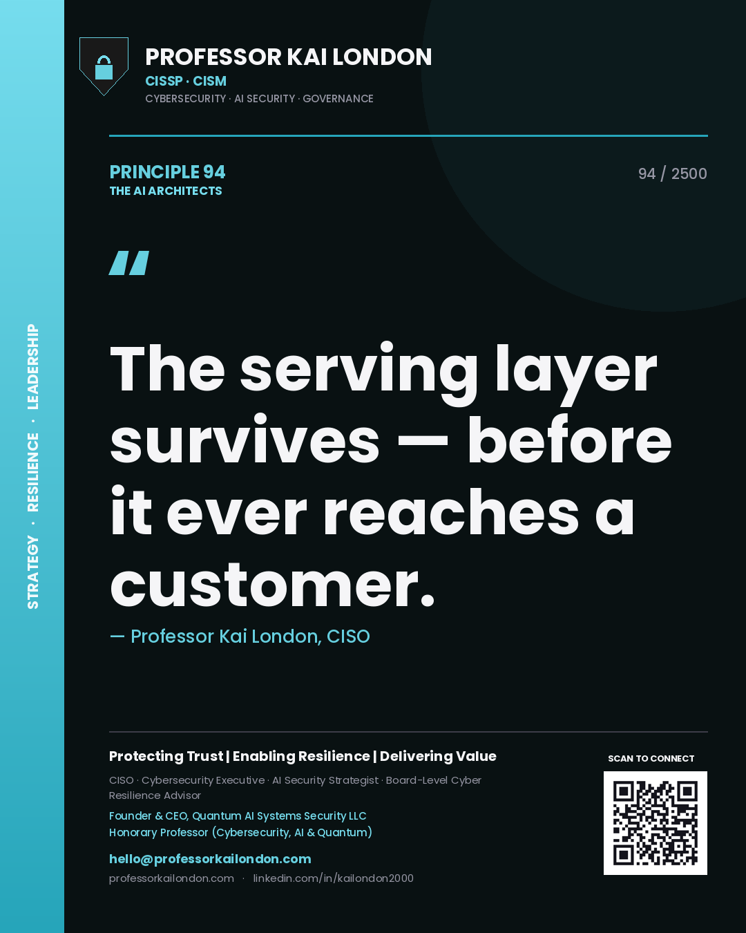 Professor Kai London principle 94: The serving layer survives — before it ever reaches a customer.