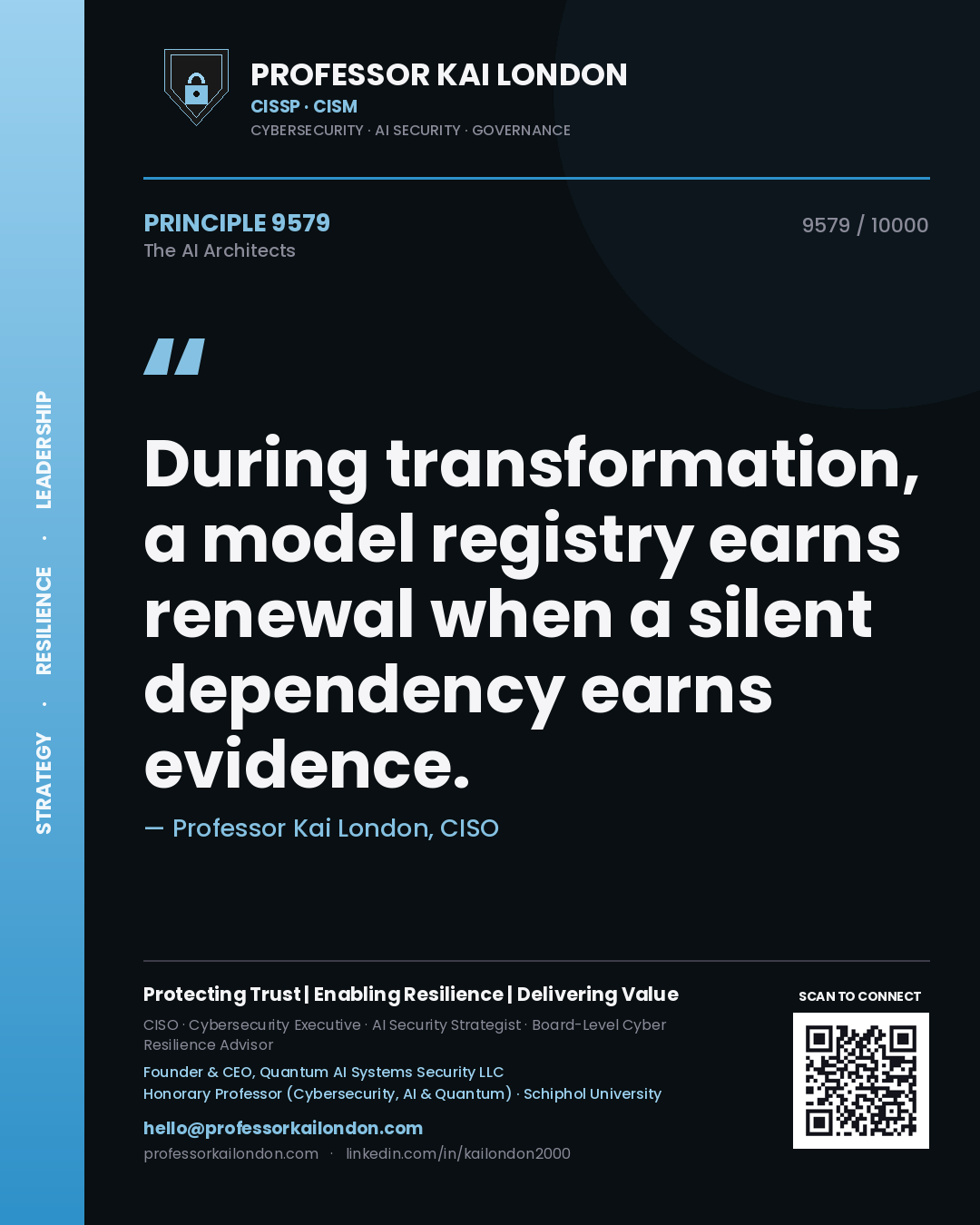 Professor Kai London principle 9579: During transformation, a model registry earns renewal when a silent dependency earns evidence.