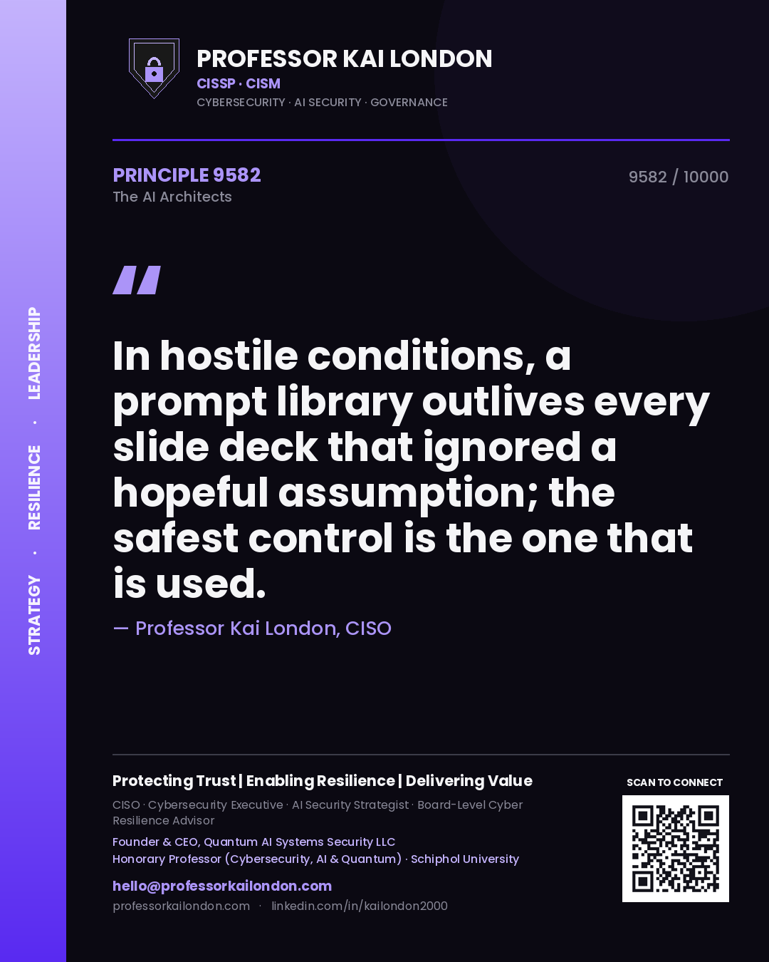 Professor Kai London principle 9582: In hostile conditions, a prompt library outlives every slide deck that ignored a hopeful assumption; the safest control is the one that is used.