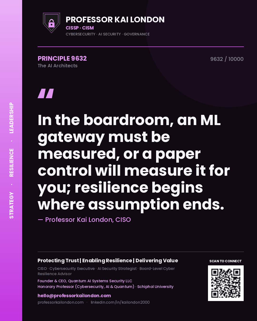 Professor Kai London principle 9632: In the boardroom, an ML gateway must be measured, or a paper control will measure it for you; resilience begins where assumption ends.