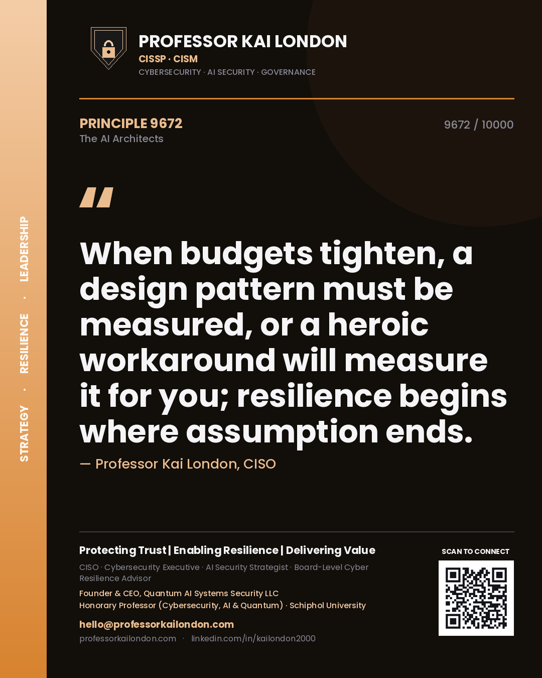 Professor Kai London principle 9672: When budgets tighten, a design pattern must be measured, or a heroic workaround will measure it for you; resilience begins where assumption ends.