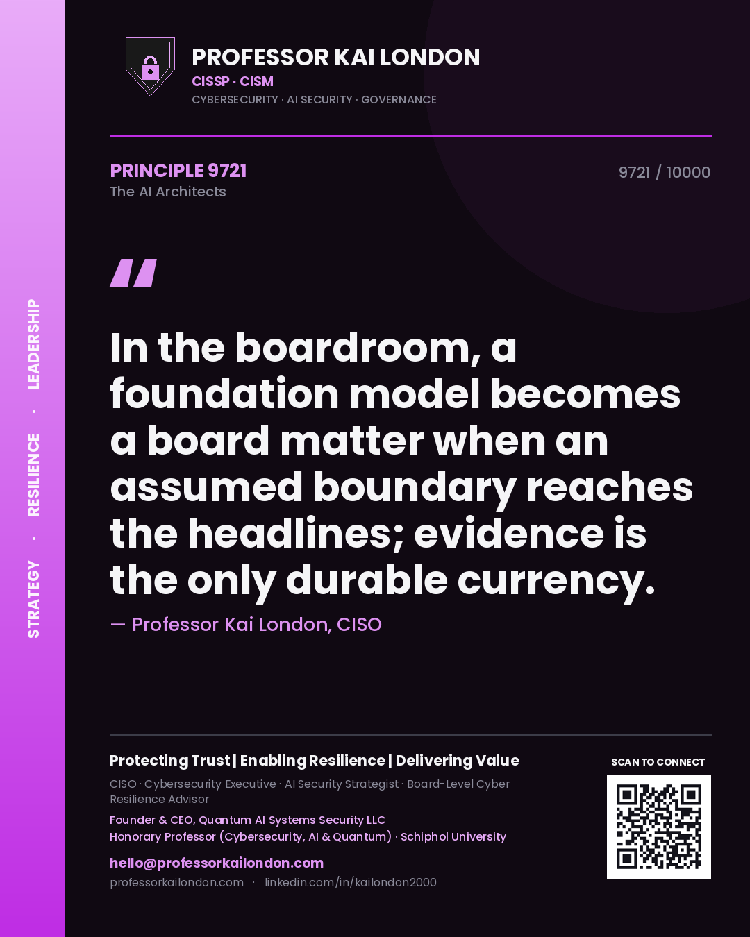 Professor Kai London principle 9721: In the boardroom, a foundation model becomes a board matter when an assumed boundary reaches the headlines; evidence is the only durable currency.