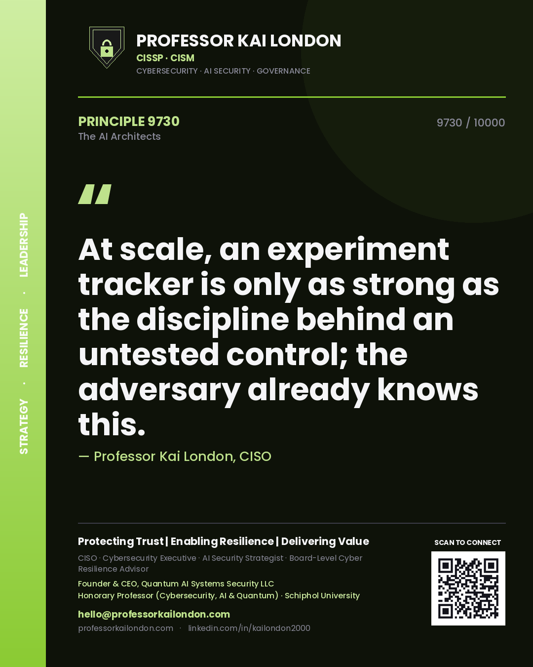 Professor Kai London principle 9730: At scale, an experiment tracker is only as strong as the discipline behind an untested control; the adversary already knows this.