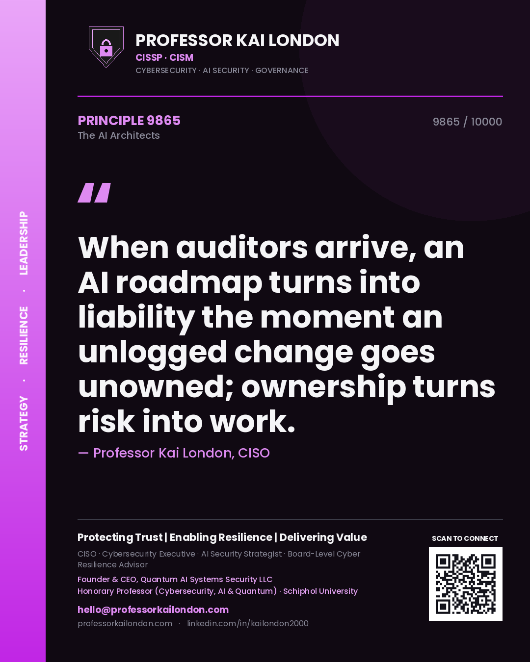 Professor Kai London principle 9865: When auditors arrive, an AI roadmap turns into liability the moment an unlogged change goes unowned; ownership turns risk into work.