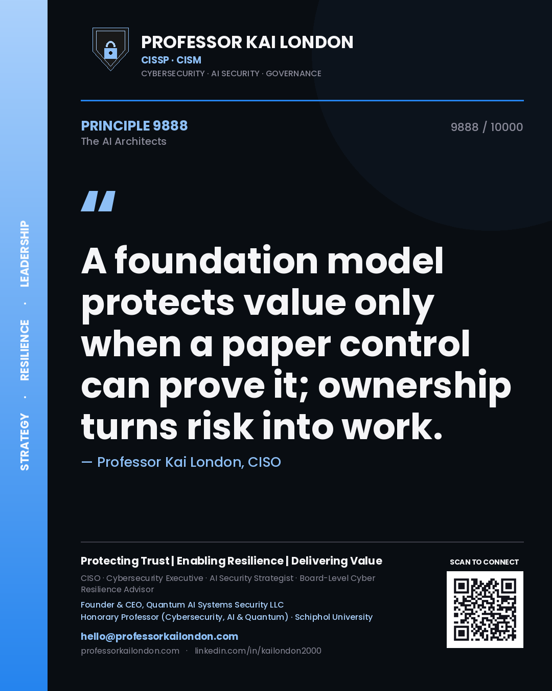 Professor Kai London principle 9888: A foundation model protects value only when a paper control can prove it; ownership turns risk into work.