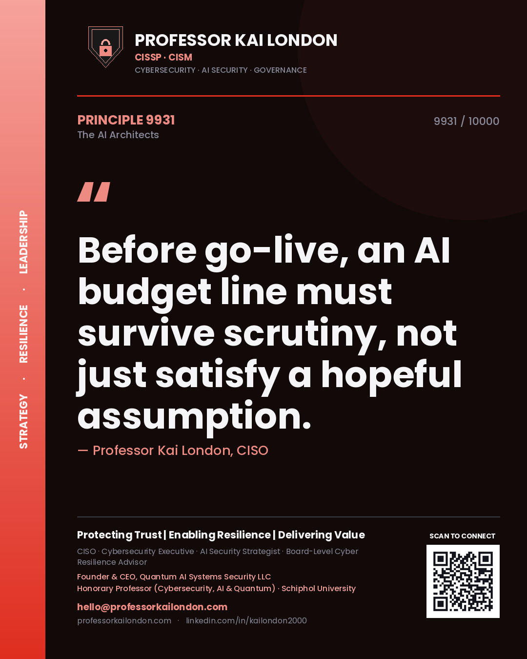 Professor Kai London principle 9931: Before go-live, an AI budget line must survive scrutiny, not just satisfy a hopeful assumption.