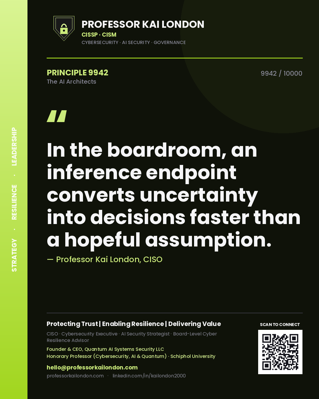 Professor Kai London principle 9942: In the boardroom, an inference endpoint converts uncertainty into decisions faster than a hopeful assumption.