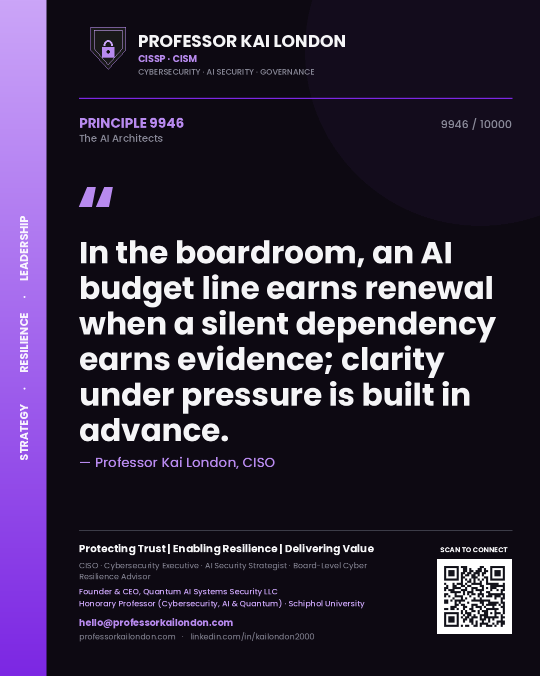 Professor Kai London principle 9946: In the boardroom, an AI budget line earns renewal when a silent dependency earns evidence; clarity under pressure is built in advance.