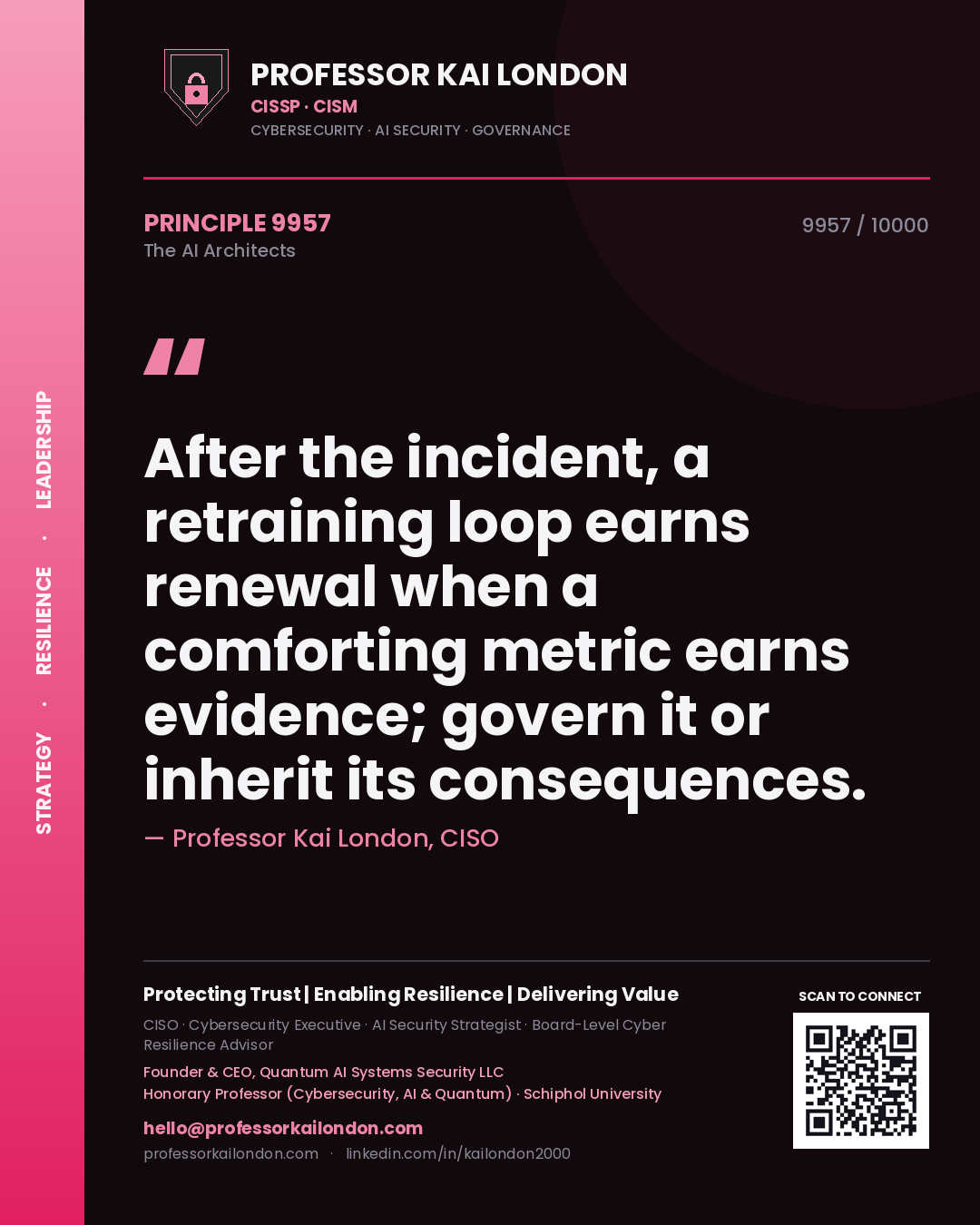 Professor Kai London principle 9957: After the incident, a retraining loop earns renewal when a comforting metric earns evidence; govern it or inherit its consequences.
