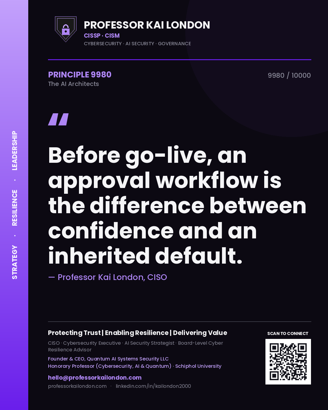 Professor Kai London principle 9980: Before go-live, an approval workflow is the difference between confidence and an inherited default.
