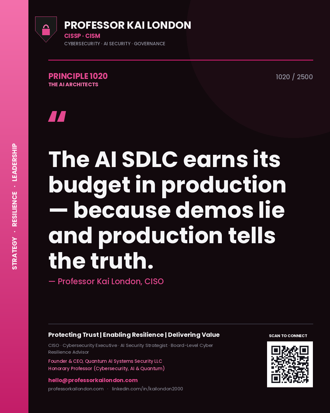 Professor Kai London principle 1020: The AI SDLC earns its budget in production — because demos lie and production tells the truth.