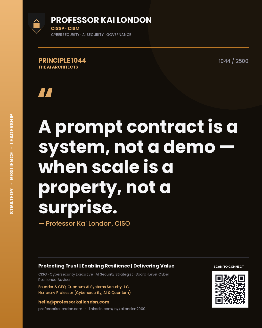 Professor Kai London principle 1044: A prompt contract is a system, not a demo — when scale is a property, not a surprise.
