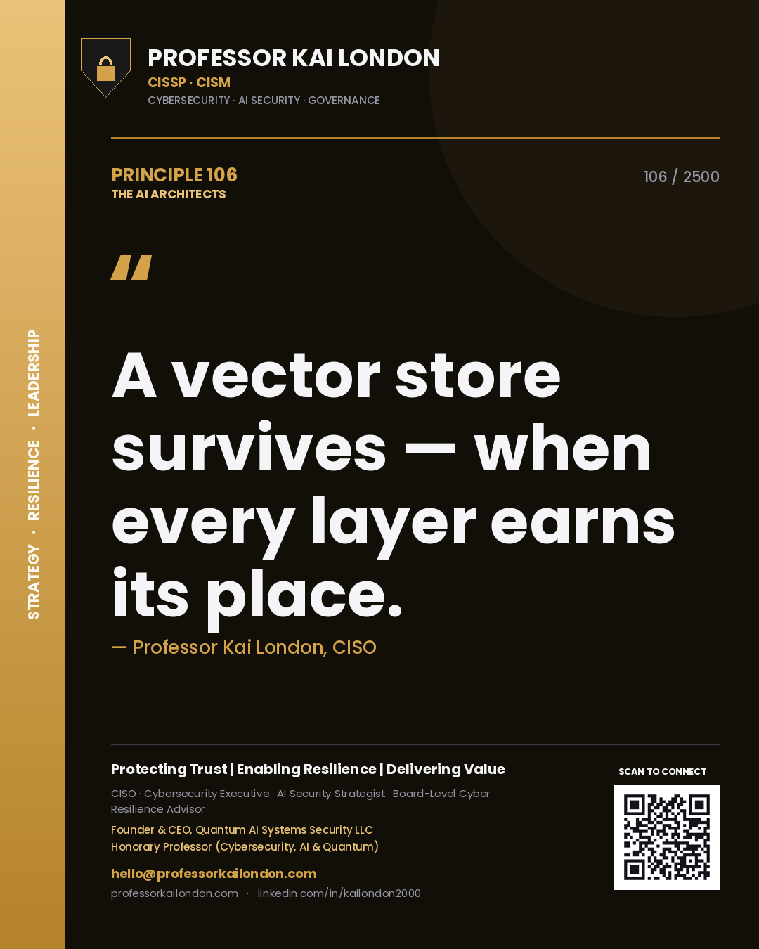 Professor Kai London principle 106: A vector store survives — when every layer earns its place.
