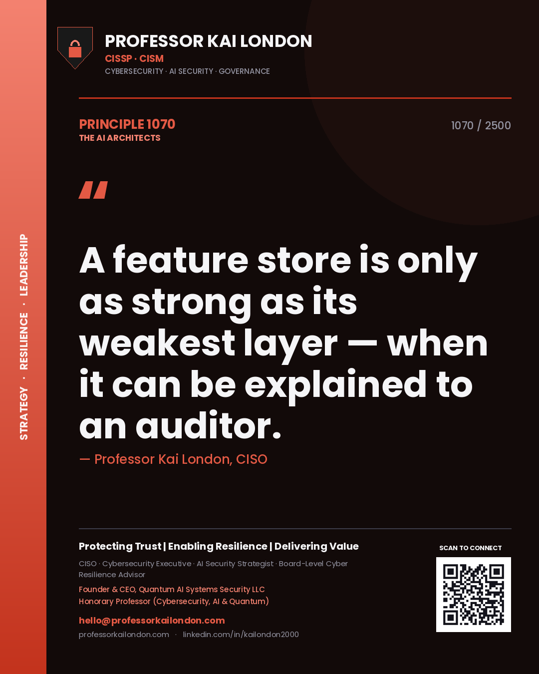 Professor Kai London principle 1070: A feature store is only as strong as its weakest layer — when it can be explained to an auditor.