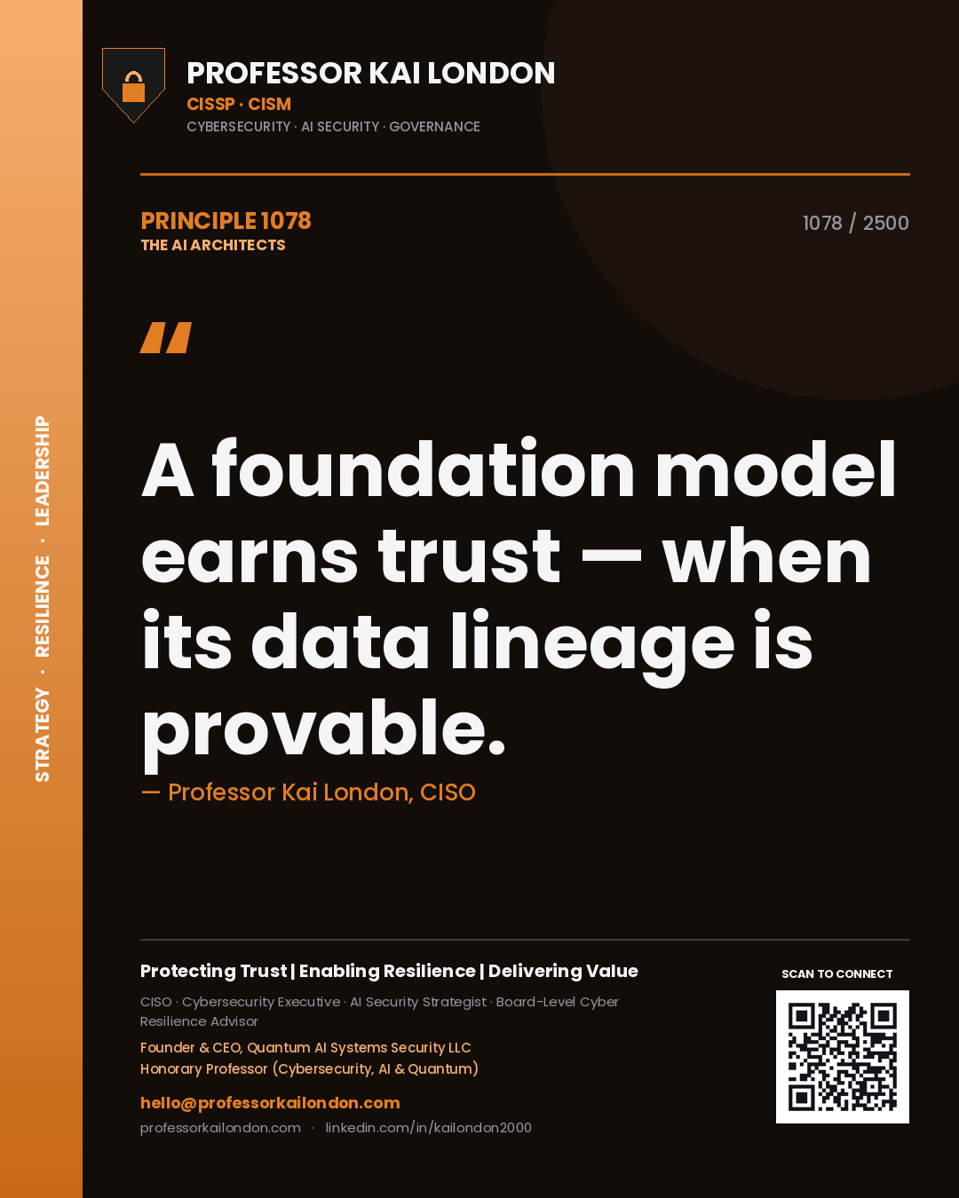 Professor Kai London principle 1078: A foundation model earns trust — when its data lineage is provable.