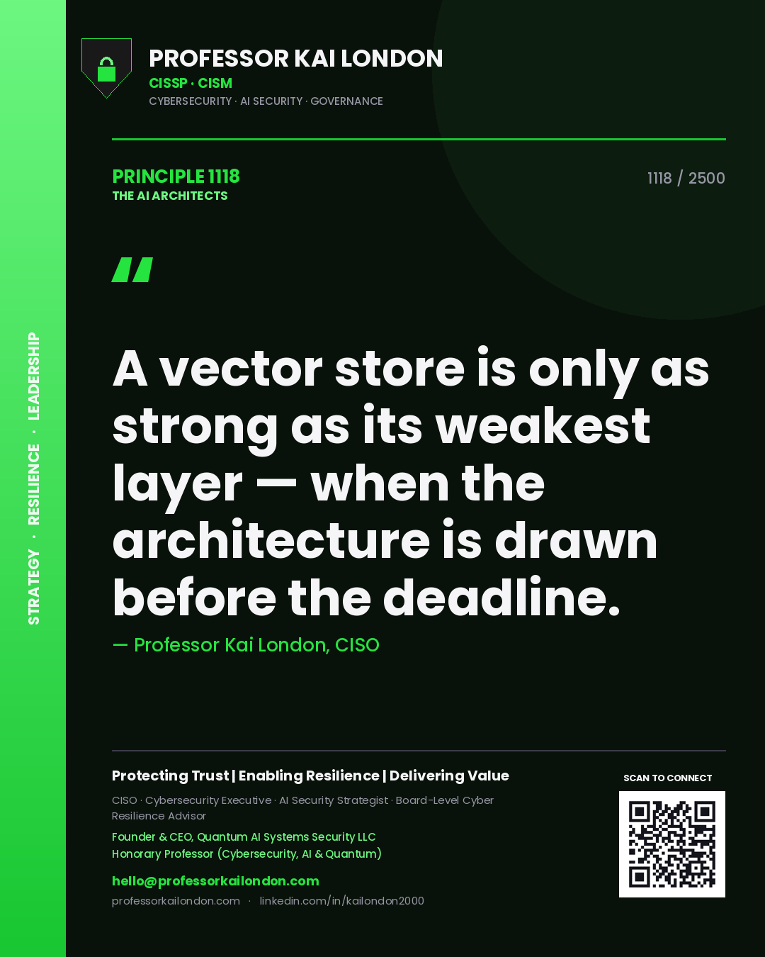 Professor Kai London principle 1118: A vector store is only as strong as its weakest layer — when the architecture is drawn before the deadline.