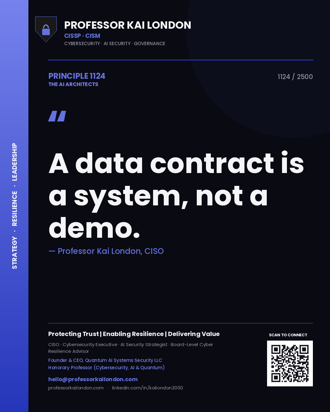 Professor Kai London principle 1124: A data contract is a system, not a demo.