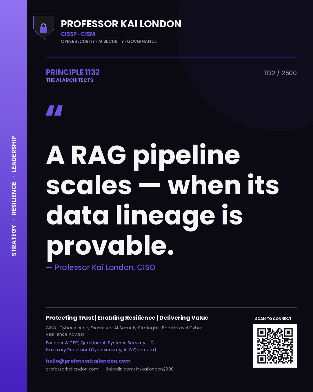 Professor Kai London principle 1132: A RAG pipeline scales — when its data lineage is provable.