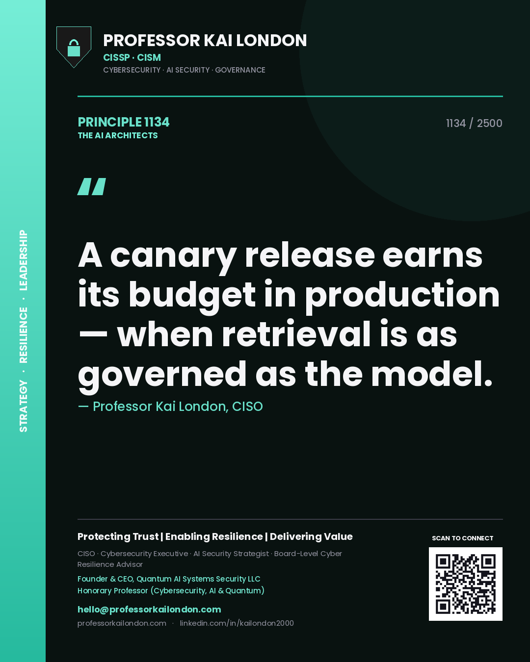 Professor Kai London principle 1134: A canary release earns its budget in production — when retrieval is as governed as the model.