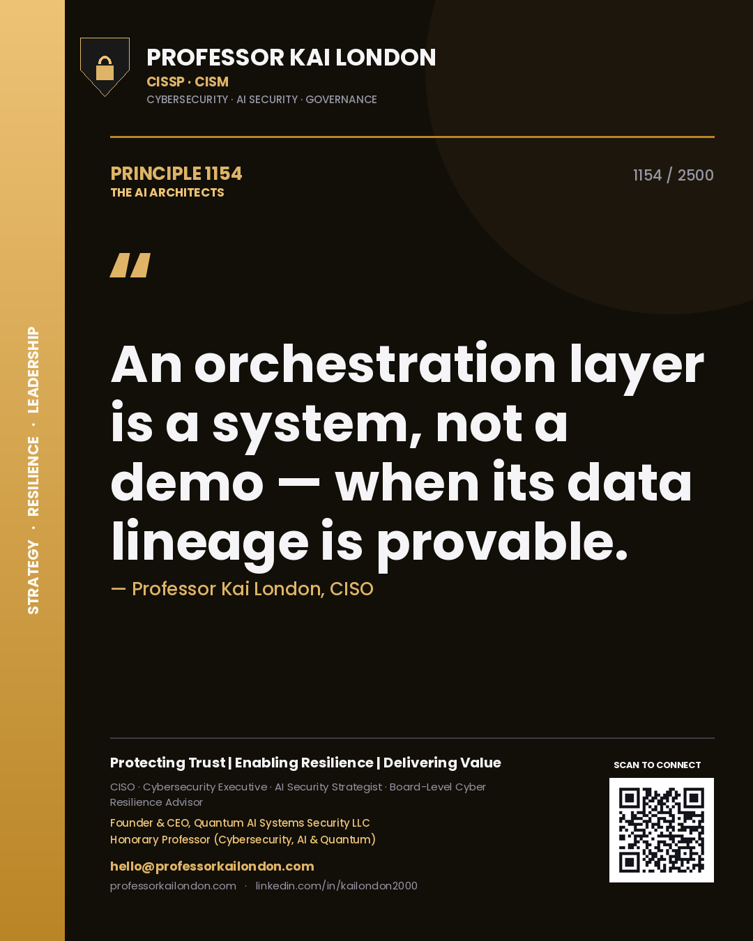 Professor Kai London principle 1154: An orchestration layer is a system, not a demo — when its data lineage is provable.