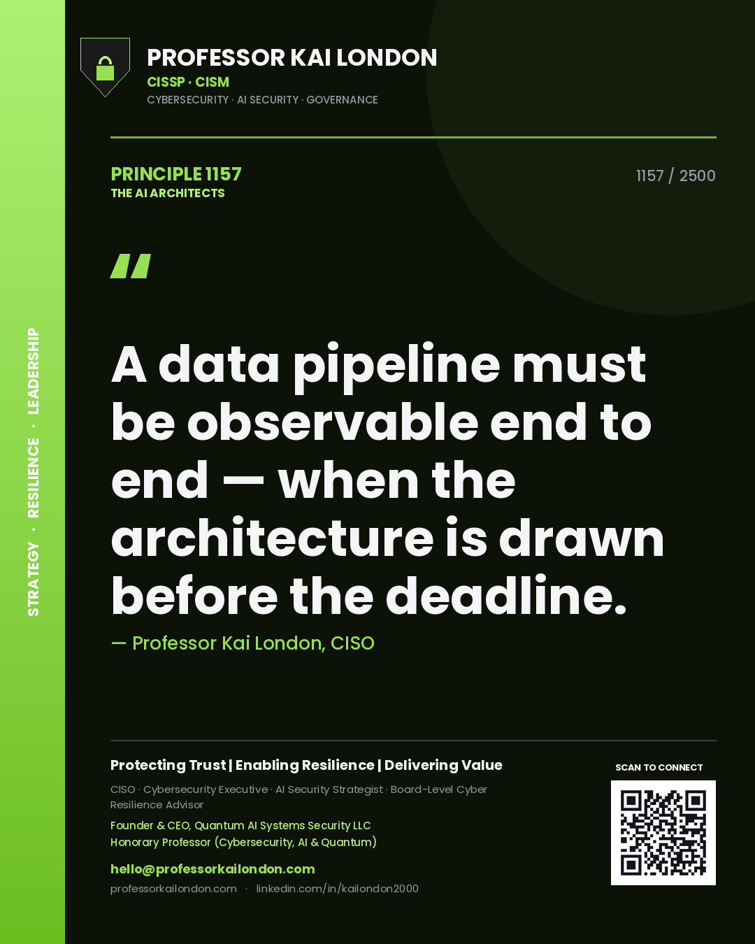 Professor Kai London principle 1157: A data pipeline must be observable end to end — when the architecture is drawn before the deadline.