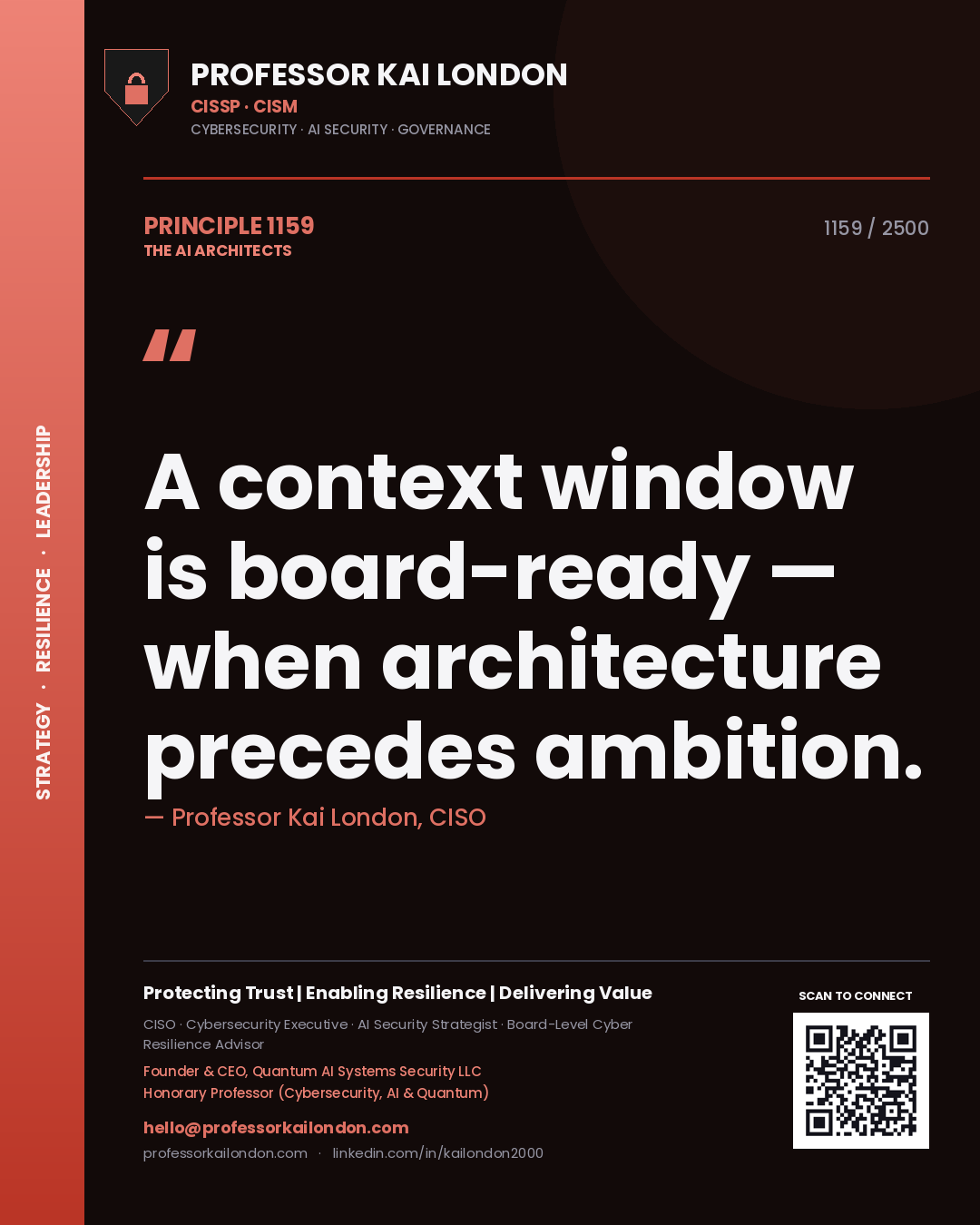 Professor Kai London principle 1159: A context window is board-ready — when architecture precedes ambition.