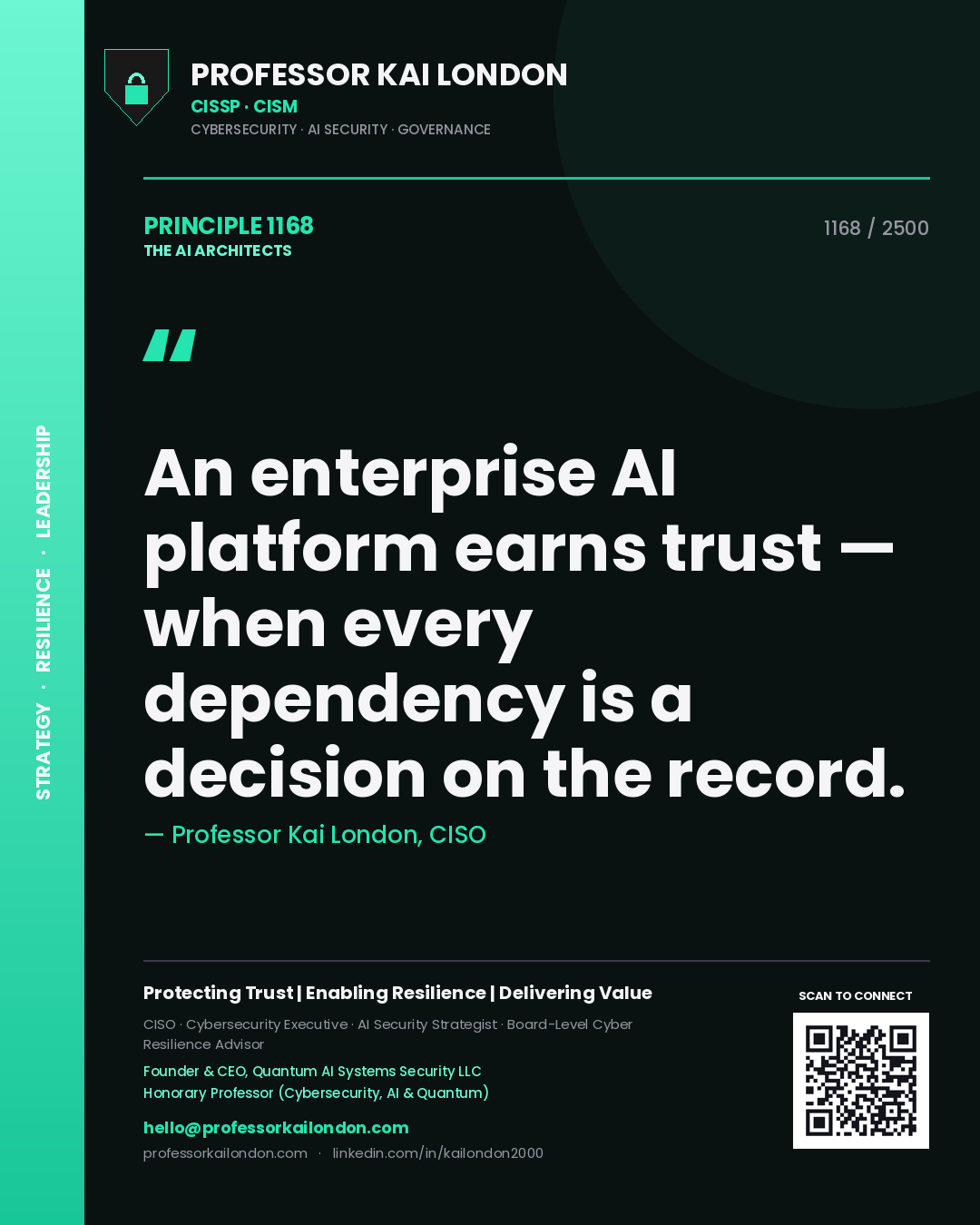 Professor Kai London principle 1168: An enterprise AI platform earns trust — when every dependency is a decision on the record.