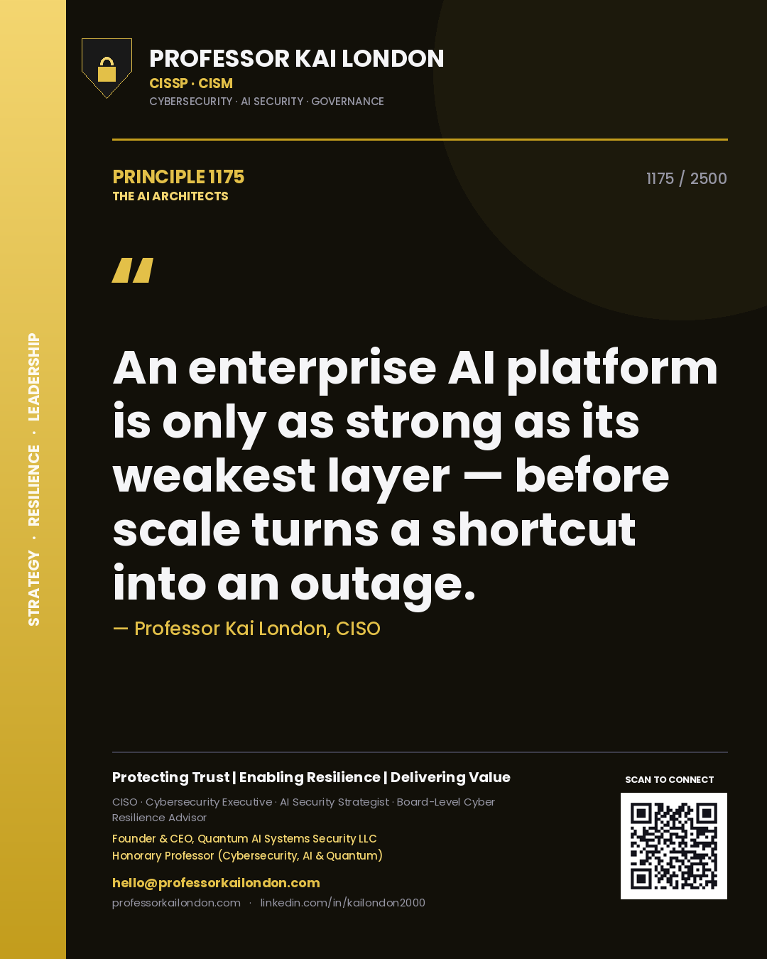 Professor Kai London principle 1175: An enterprise AI platform is only as strong as its weakest layer — before scale turns a shortcut into an outage.