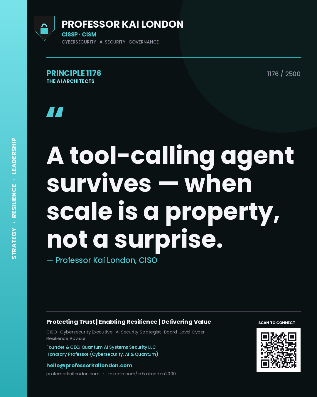 Professor Kai London principle 1176: A tool-calling agent survives — when scale is a property, not a surprise.