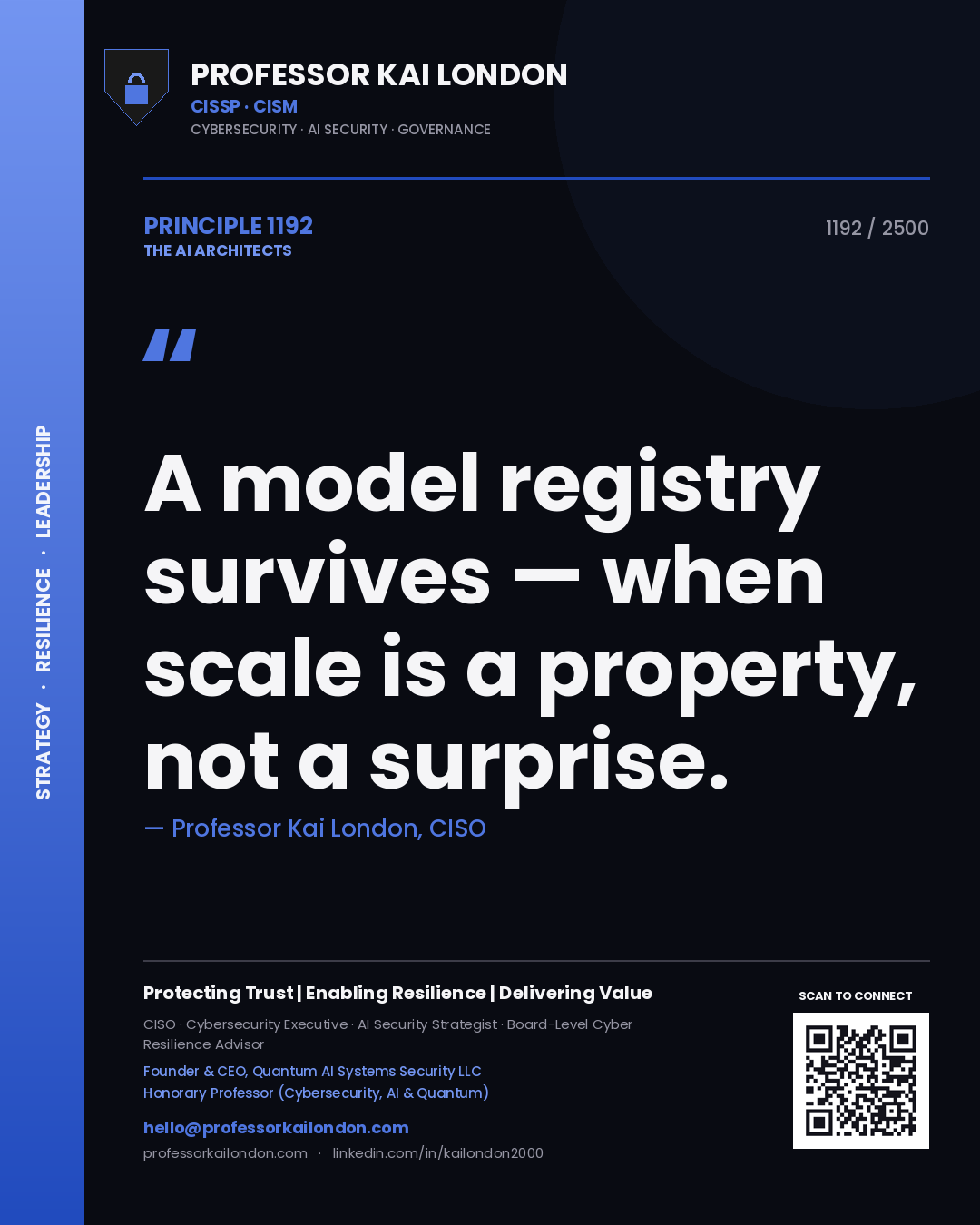 Professor Kai London principle 1192: A model registry survives — when scale is a property, not a surprise.
