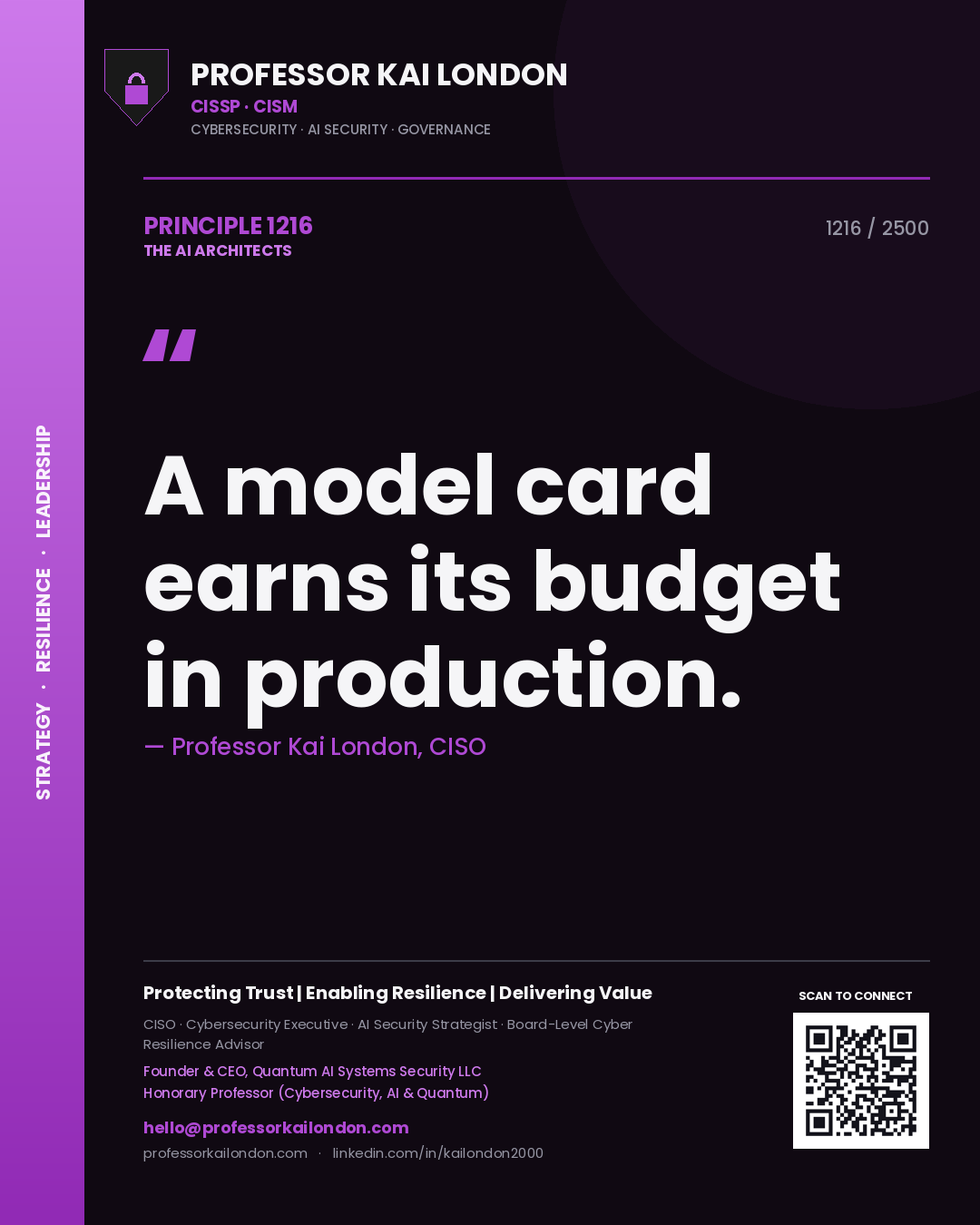 Professor Kai London principle 1216: A model card earns its budget in production.