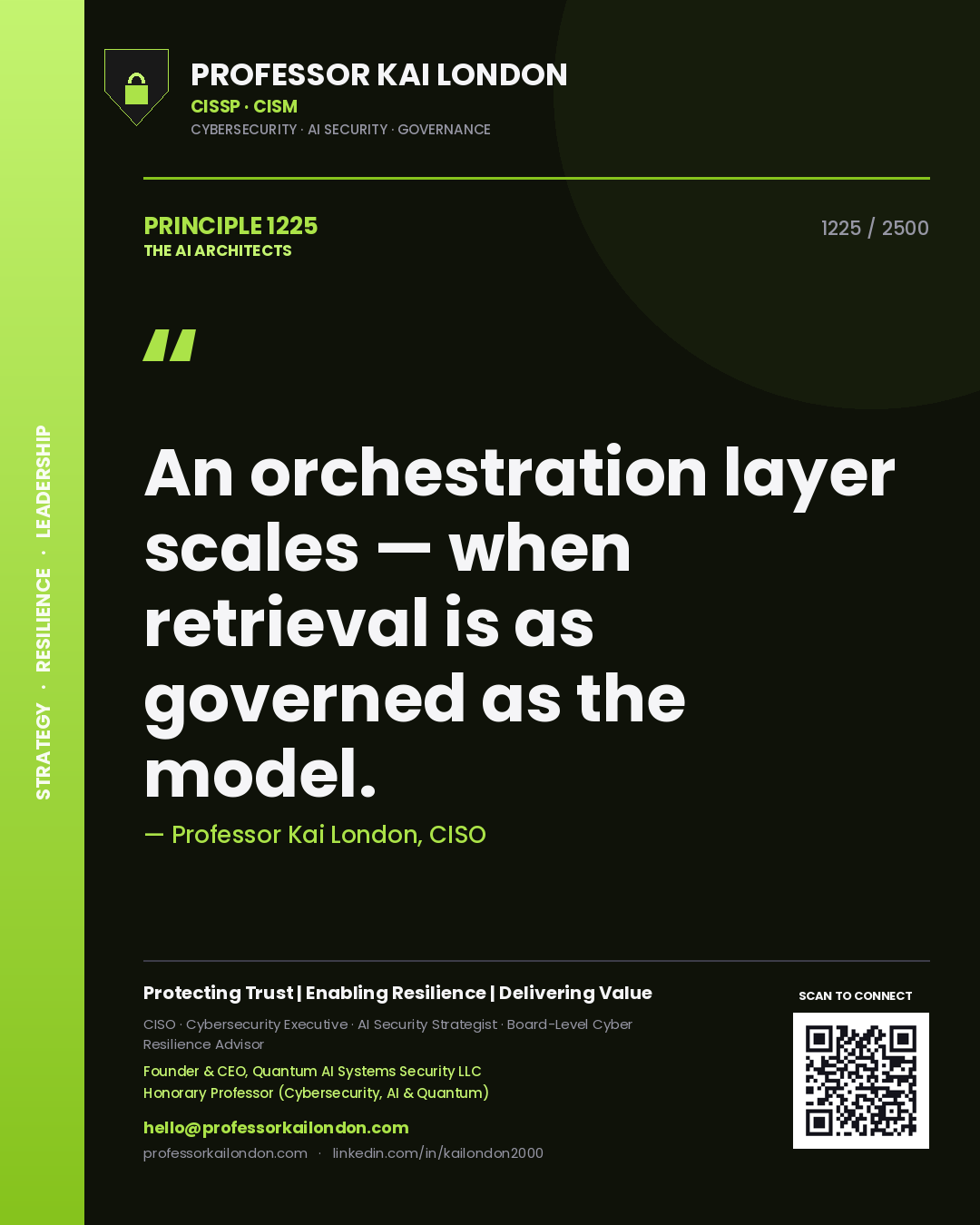 Professor Kai London principle 1225: An orchestration layer scales — when retrieval is as governed as the model.
