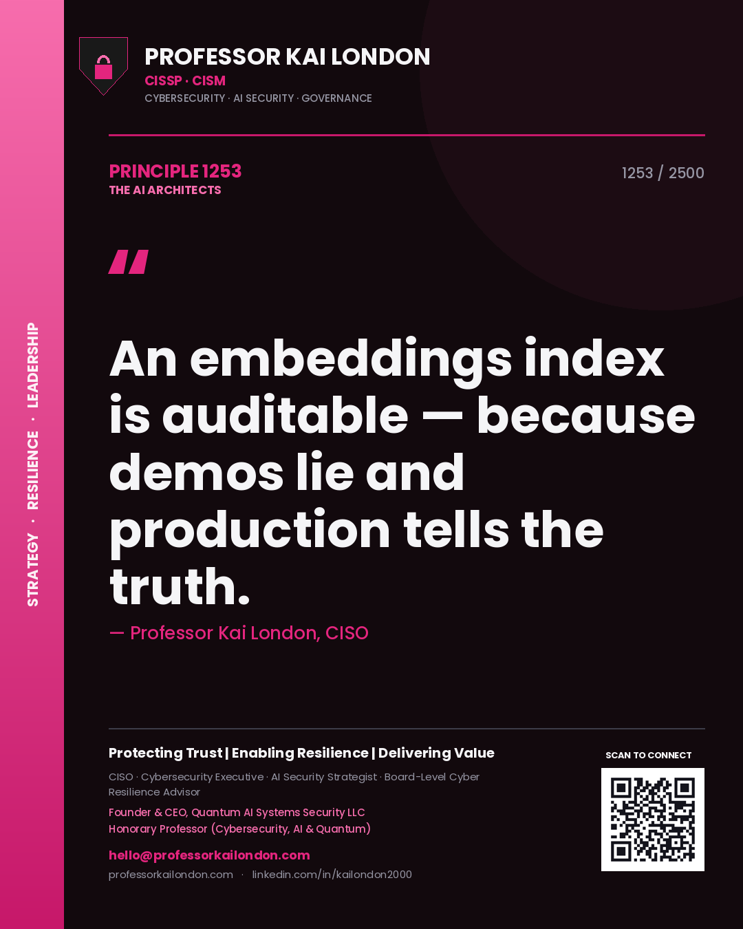 Professor Kai London principle 1253: An embeddings index is auditable — because demos lie and production tells the truth.