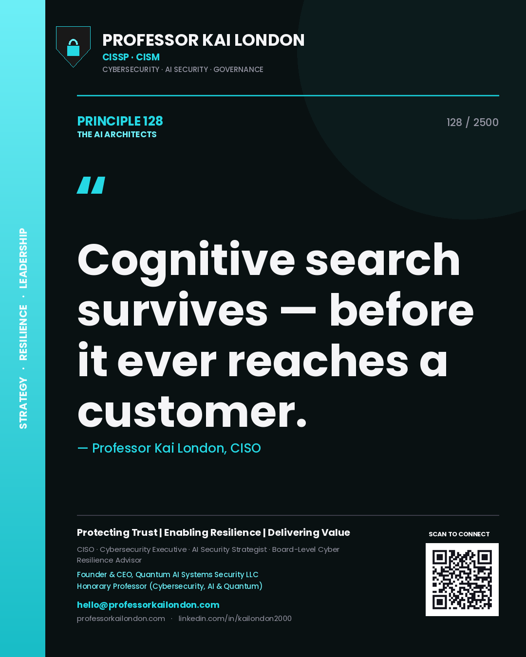 Professor Kai London principle 128: Cognitive search survives — before it ever reaches a customer.