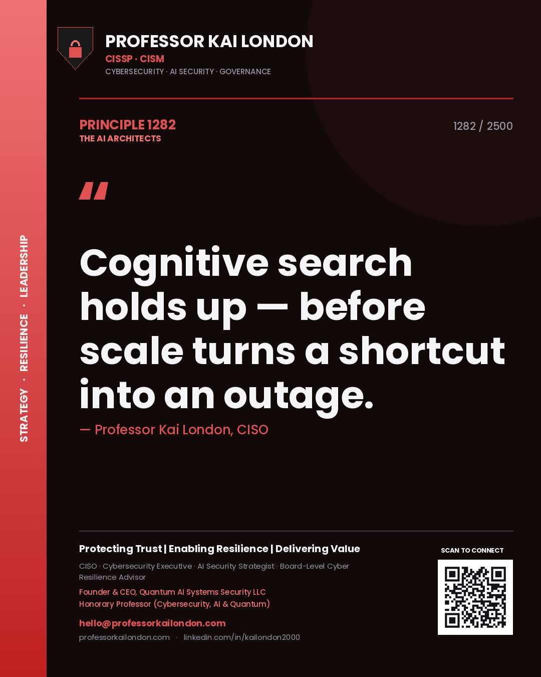 Professor Kai London principle 1282: Cognitive search holds up — before scale turns a shortcut into an outage.