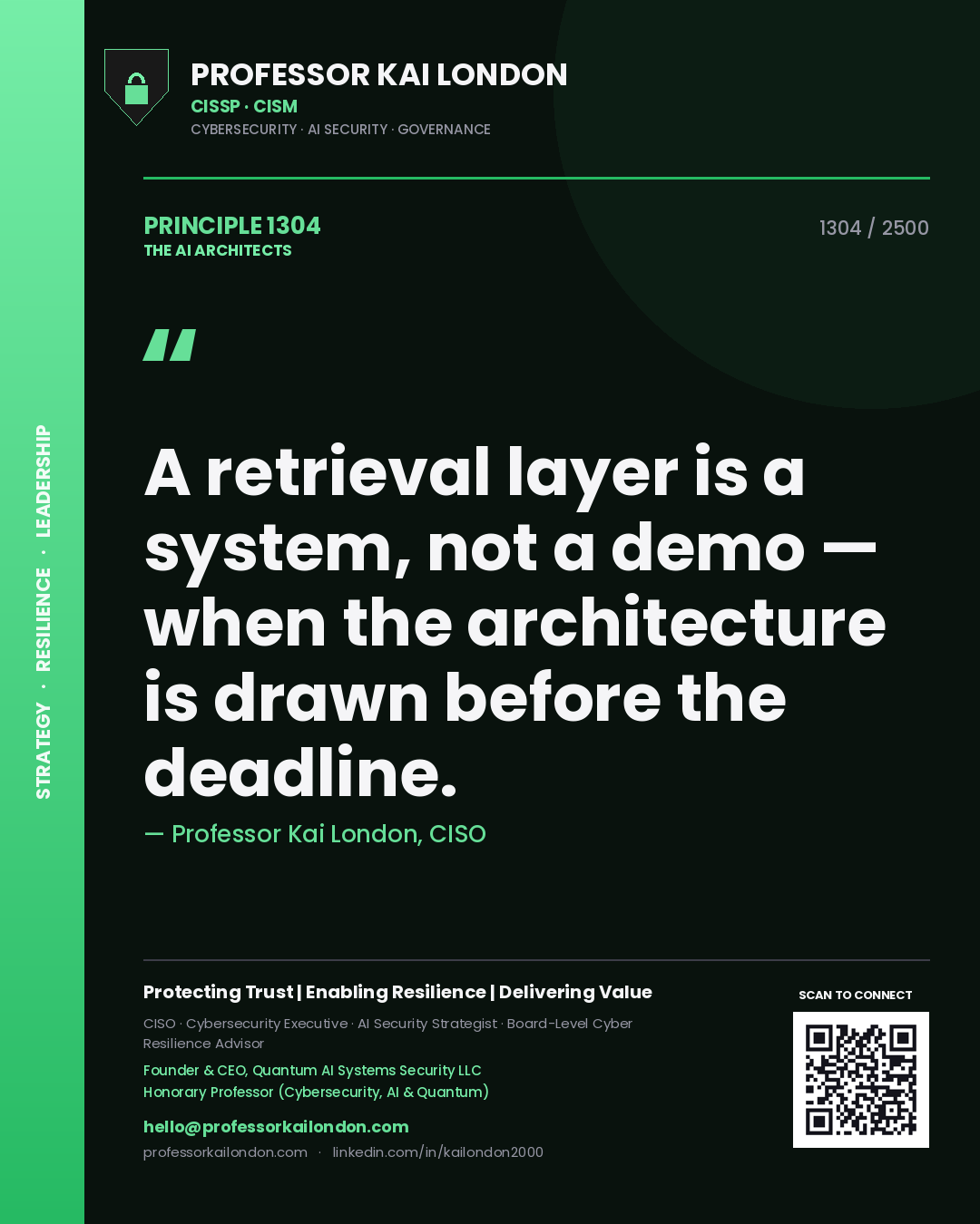 Professor Kai London principle 1304: A retrieval layer is a system, not a demo — when the architecture is drawn before the deadline.