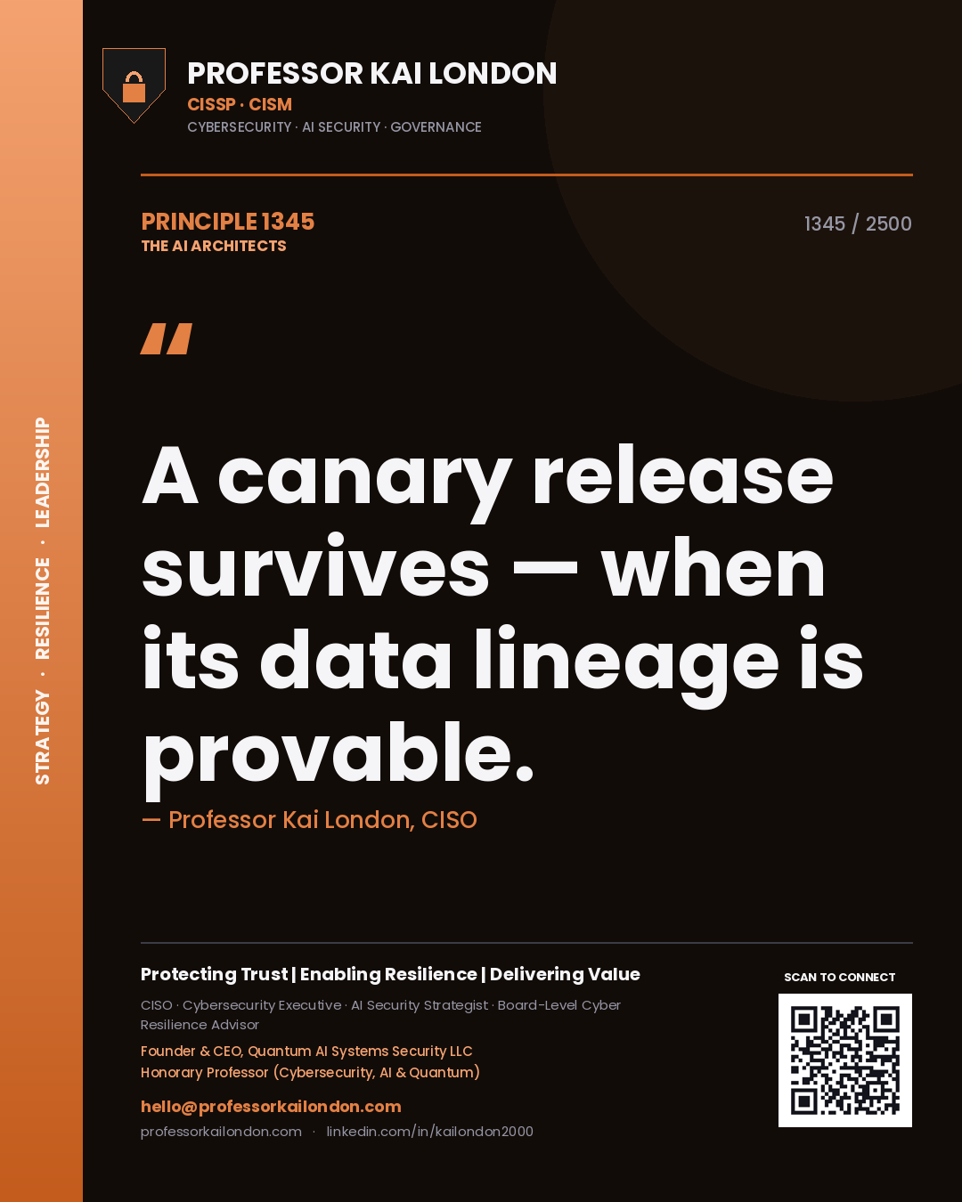 Professor Kai London principle 1345: A canary release survives — when its data lineage is provable.